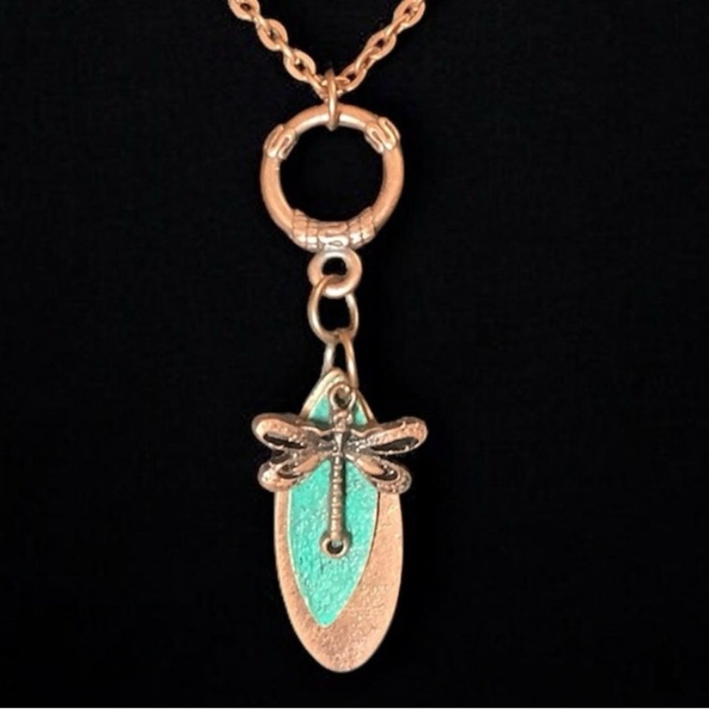 Boho copper dragonfly necklace with turquoise accents. NWT